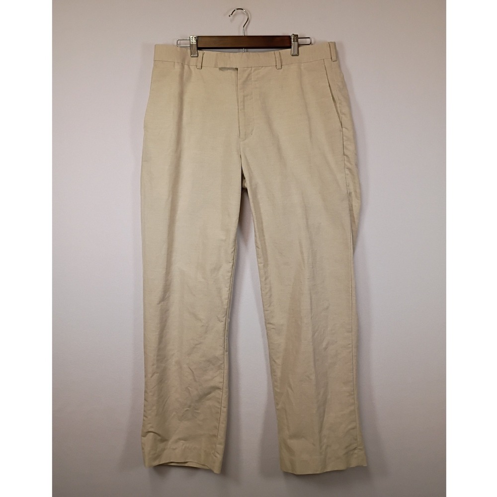 Coastal Preppy Axist Mens 34x30 Beige Linen Cotton Blend Flat Front Dress Pants